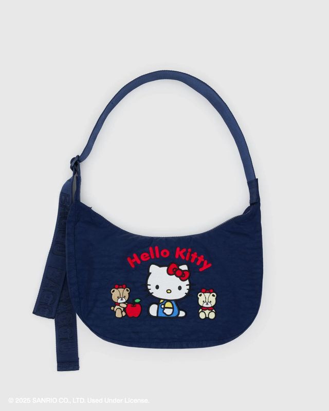 Baggu Medium Nylon Crescent Bag Embroidered Hello Kitty &amp; Teddy