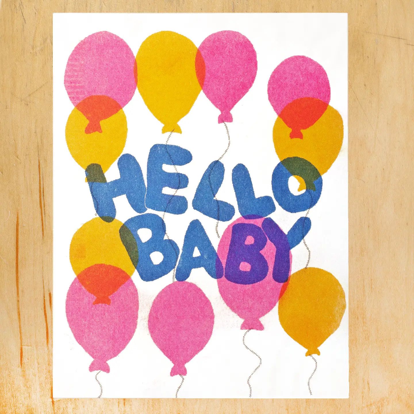 Hello Baby Balloons Risograph