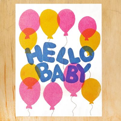 Hello Baby Balloons Risograph