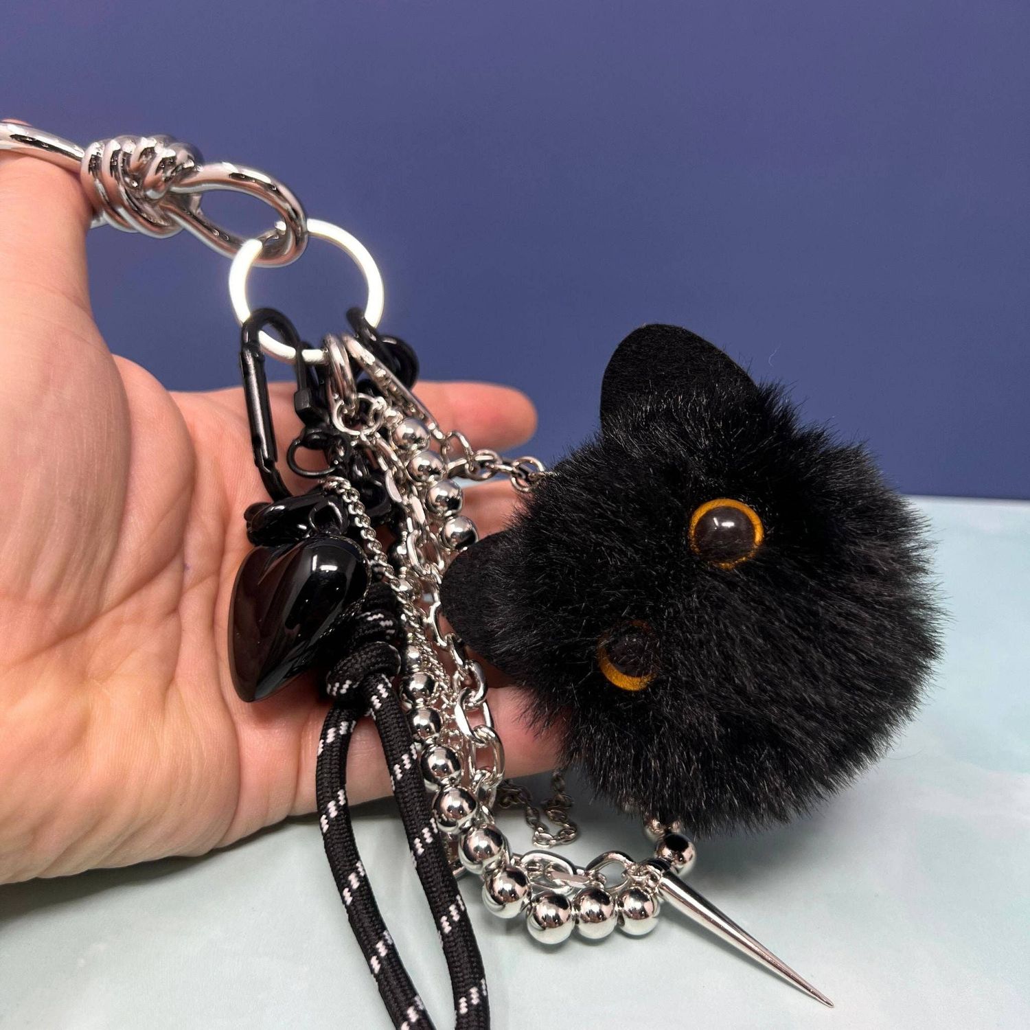Rainbow Unicorn Black Cat Bag Charm