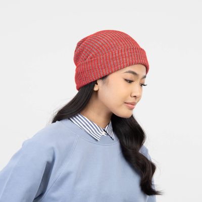 Simple Rib Beanie Red Grey