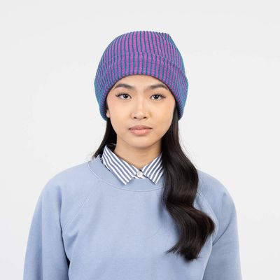Simple Rib Beanie Teal Magenta