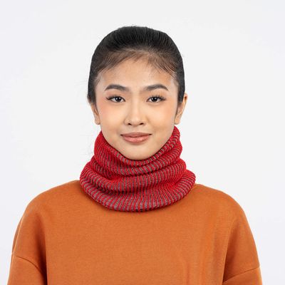 Simple Rib Snood Red Grey