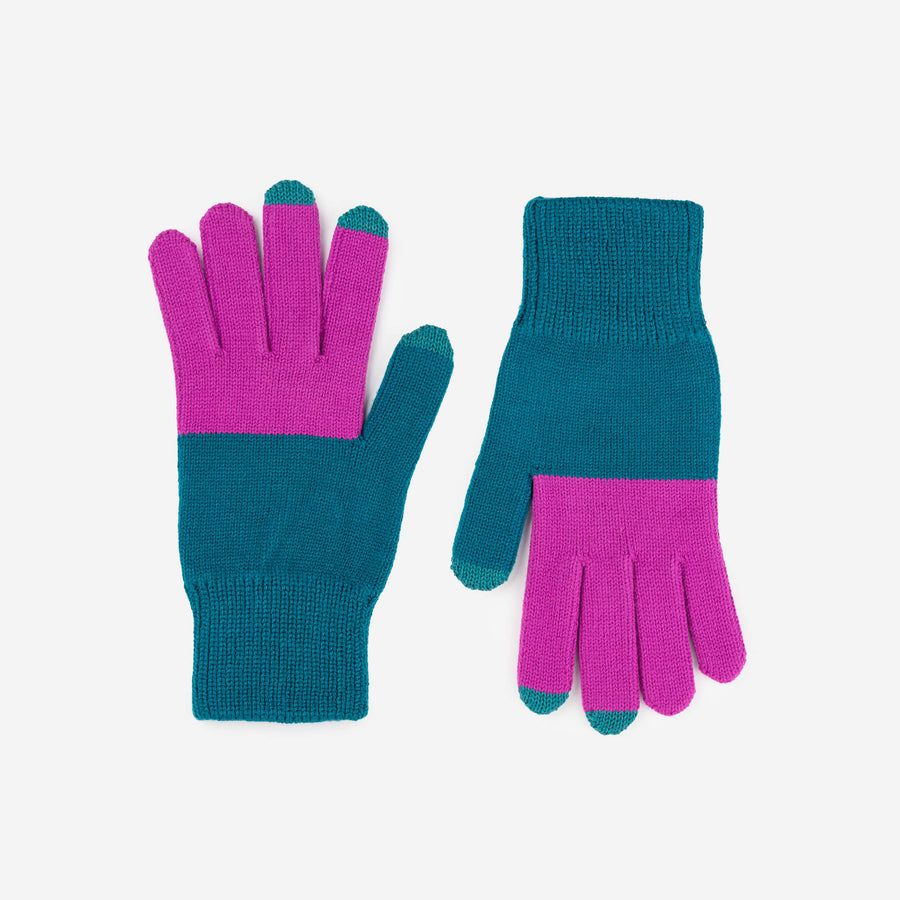 Colorblock Touchscreen Gloves Teal Magenta