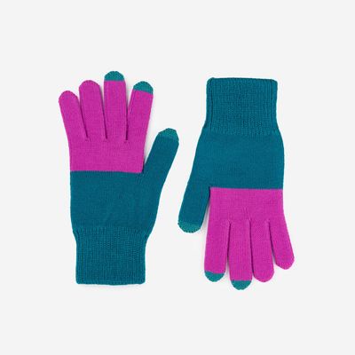 Colorblock Touchscreen Gloves Teal Magenta