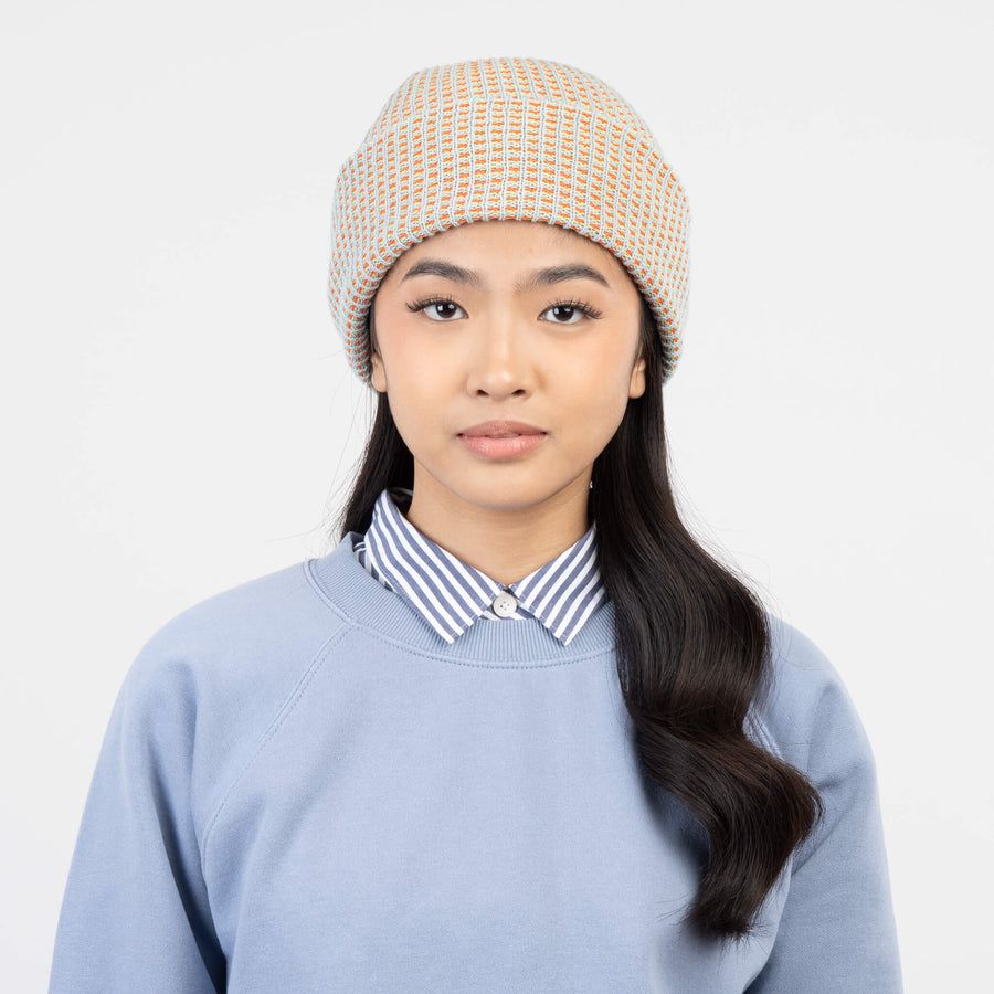 Simple Grid Beanie Stone Blue