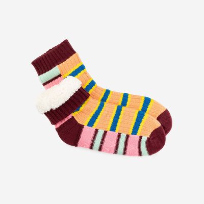 Zipper Stripe House Socks Peach Cobalt