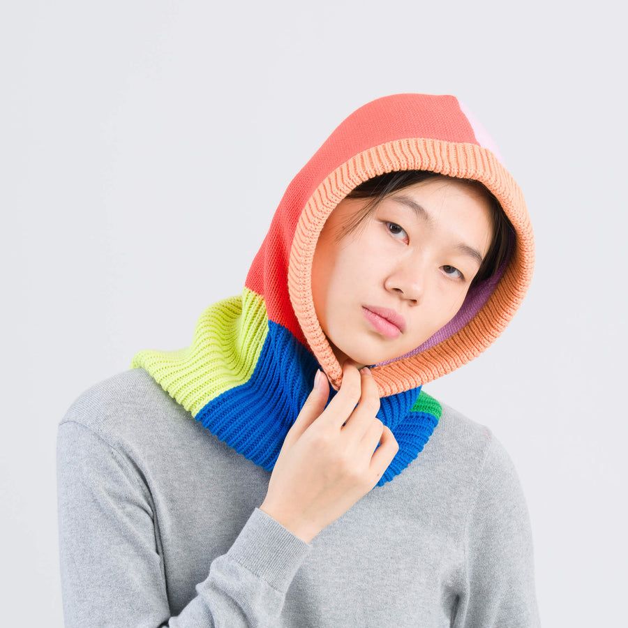 Mismatch Knit Hood Poppy Lilac