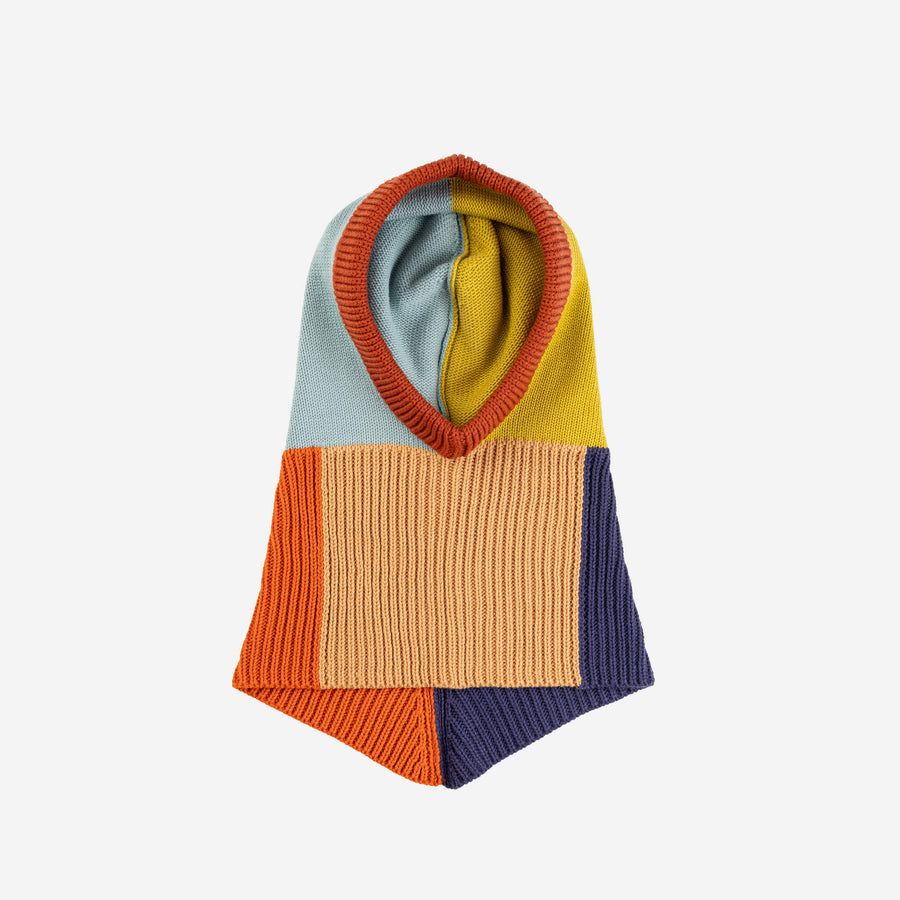 Mismatch Knit Hood Golden Olive Stone Blue