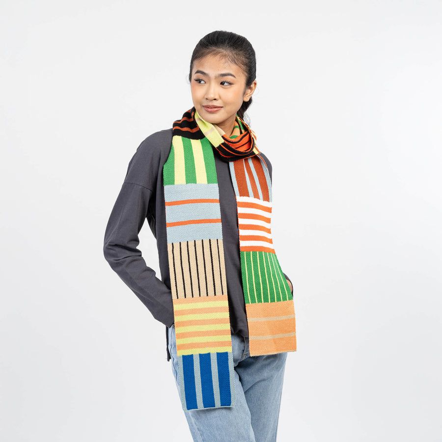 Patchwork Stripe Skinny Scarf Sport