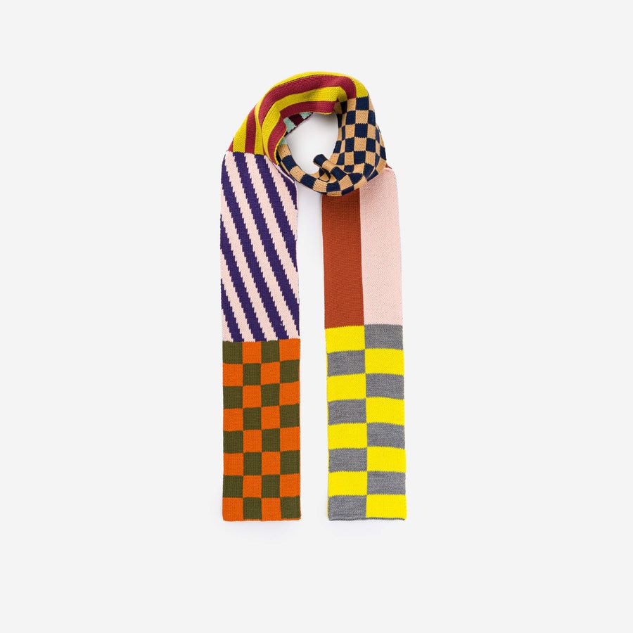 Pattern Patch Skinny Knit Scarf Desert