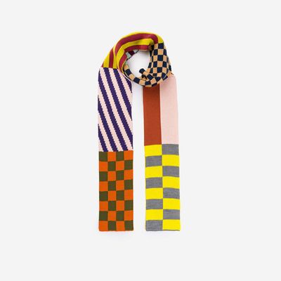Pattern Patch Skinny Knit Scarf Desert