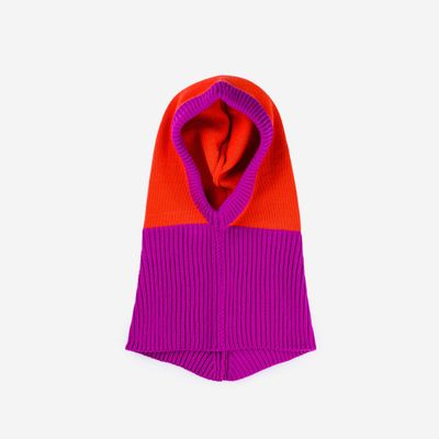 Colorblock Knit Hood Poppy Magenta