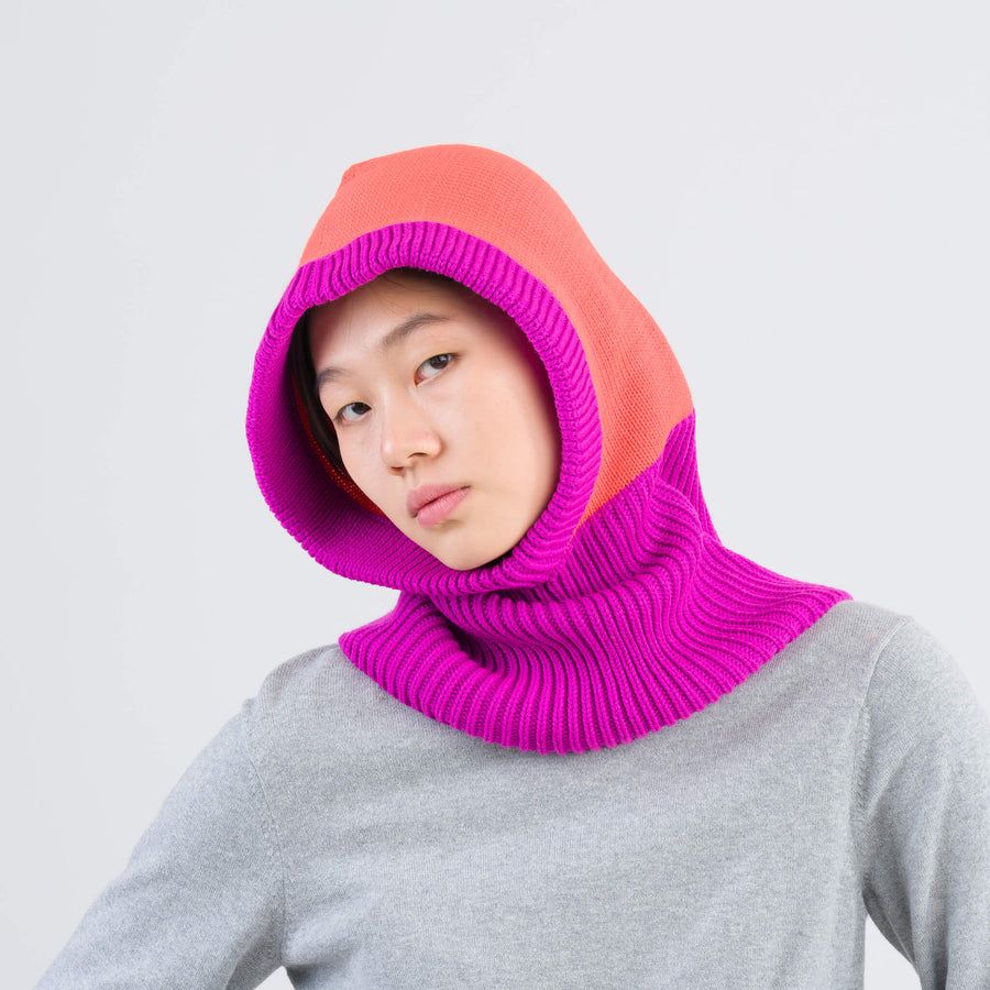 Colorblock Knit Hood Poppy Magenta