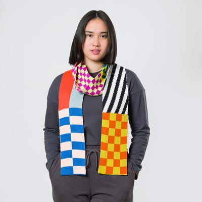 Pattern Patch Skinny Knitt Scarf Rainbow