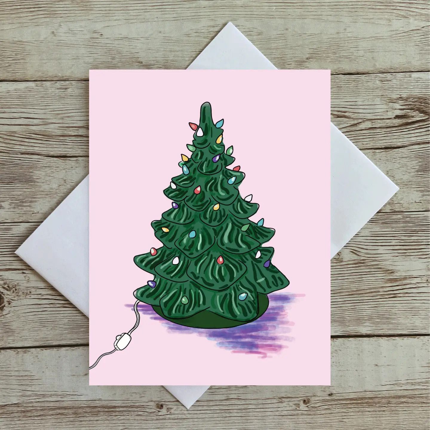 Retro Glass Christmas Tree Illustrated Christmas Card