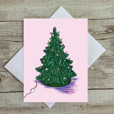 Retro Glass Christmas Tree Illustrated Christmas Card