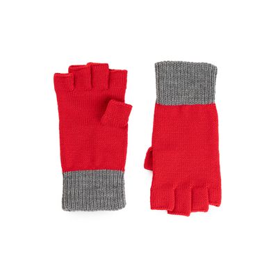 Colorblock Fingerless Gloves Red Grey S/M
