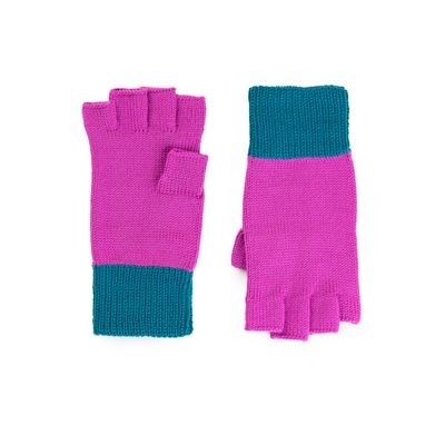 Colorblock Fingerless Gloves Teal Magenta S/M