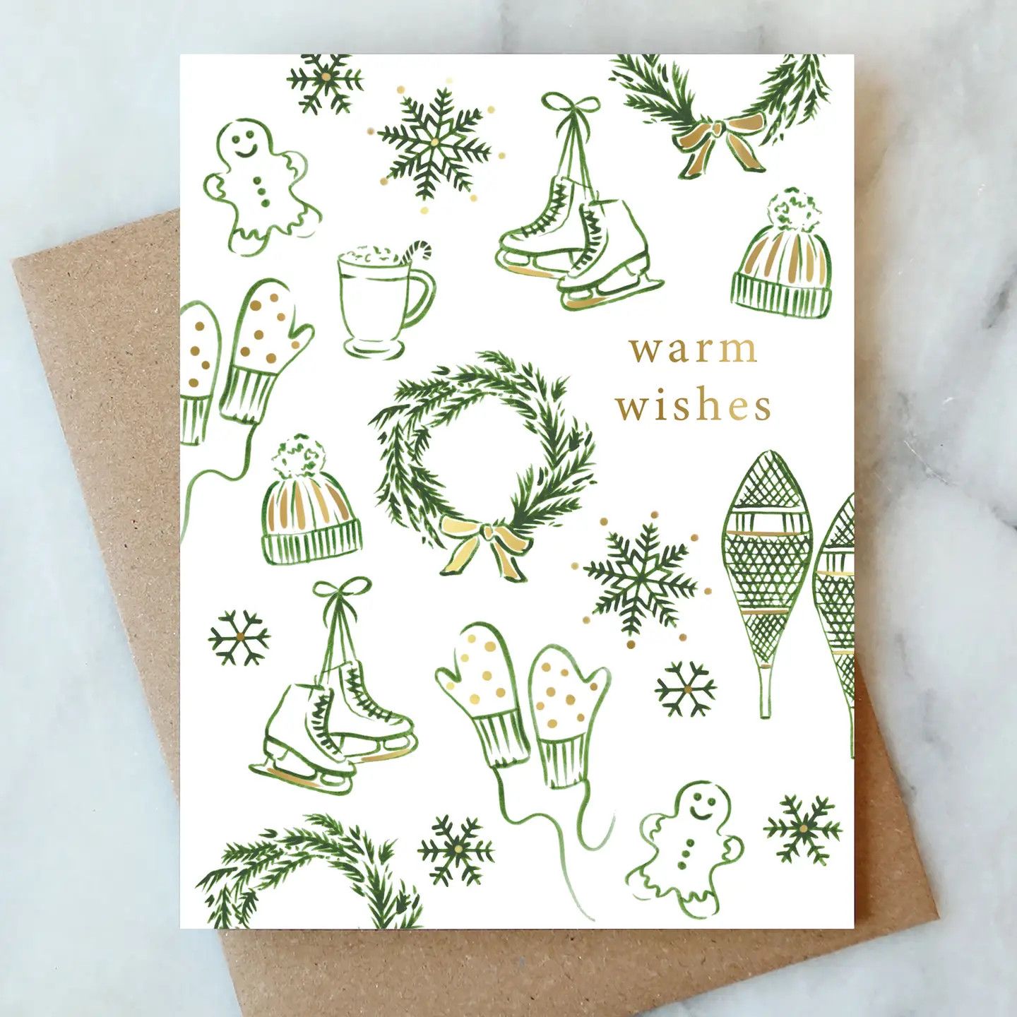 Snowflakes and Skates Holiday Card, Size: Single
