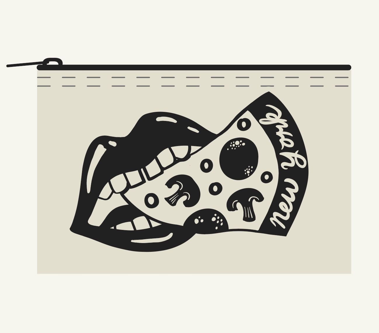 New York Pizza Mouth Zipper Pouch Black Natural