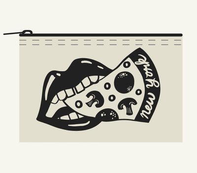 New York Pizza Mouth Zipper Pouch Black Natural