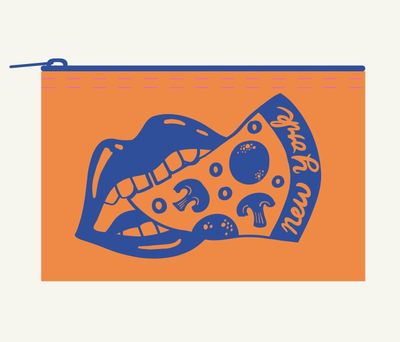 New York Pizza Mouth Zipper Pouch Orange Bllue