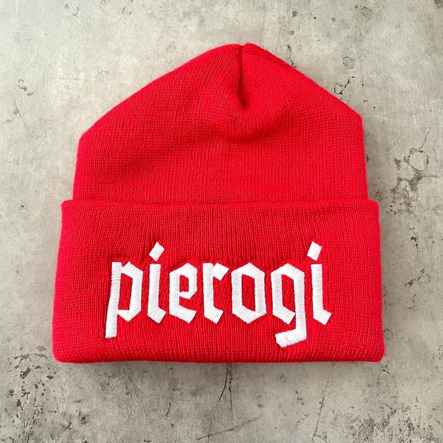 Silver Spider Pierogi Red Knit Beanie Hat