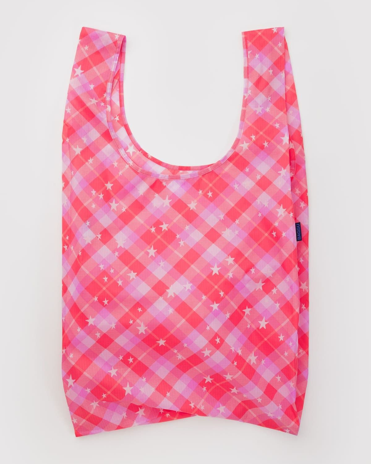 Baggu Reusable Bag Big Pink Star Plaid