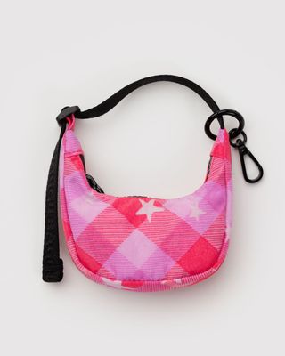 Baggu Bag Charm Crescent Pink Star Plaid