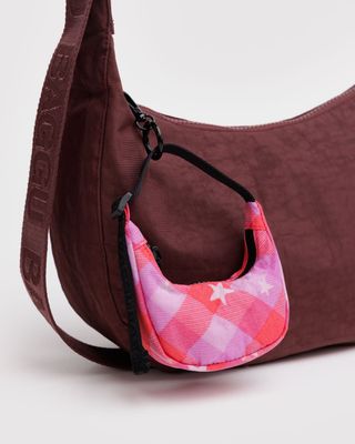 Baggu Bag Charm Crescent Pink Star Plaid
