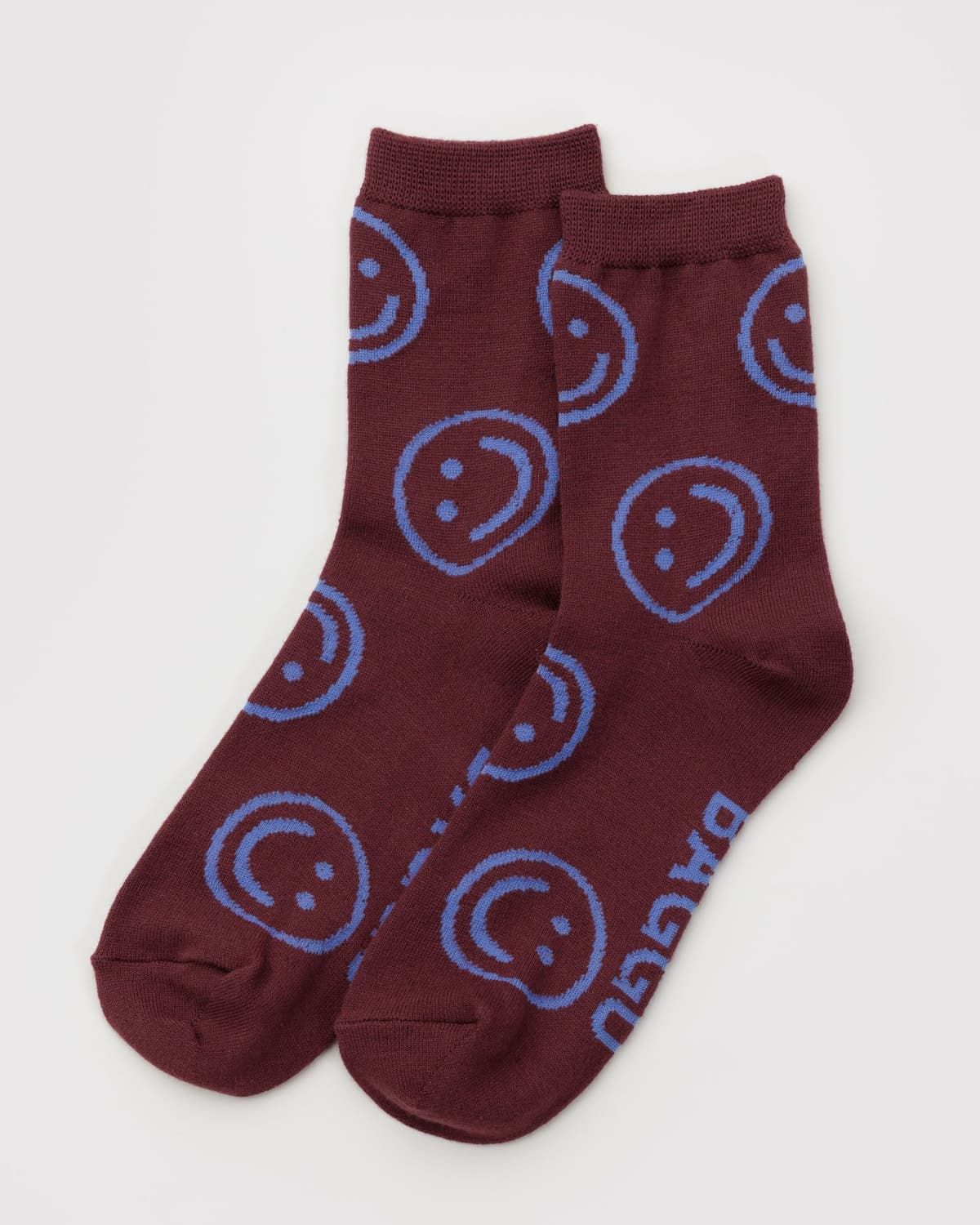 Baggu Crew Socks Mahogany Happy