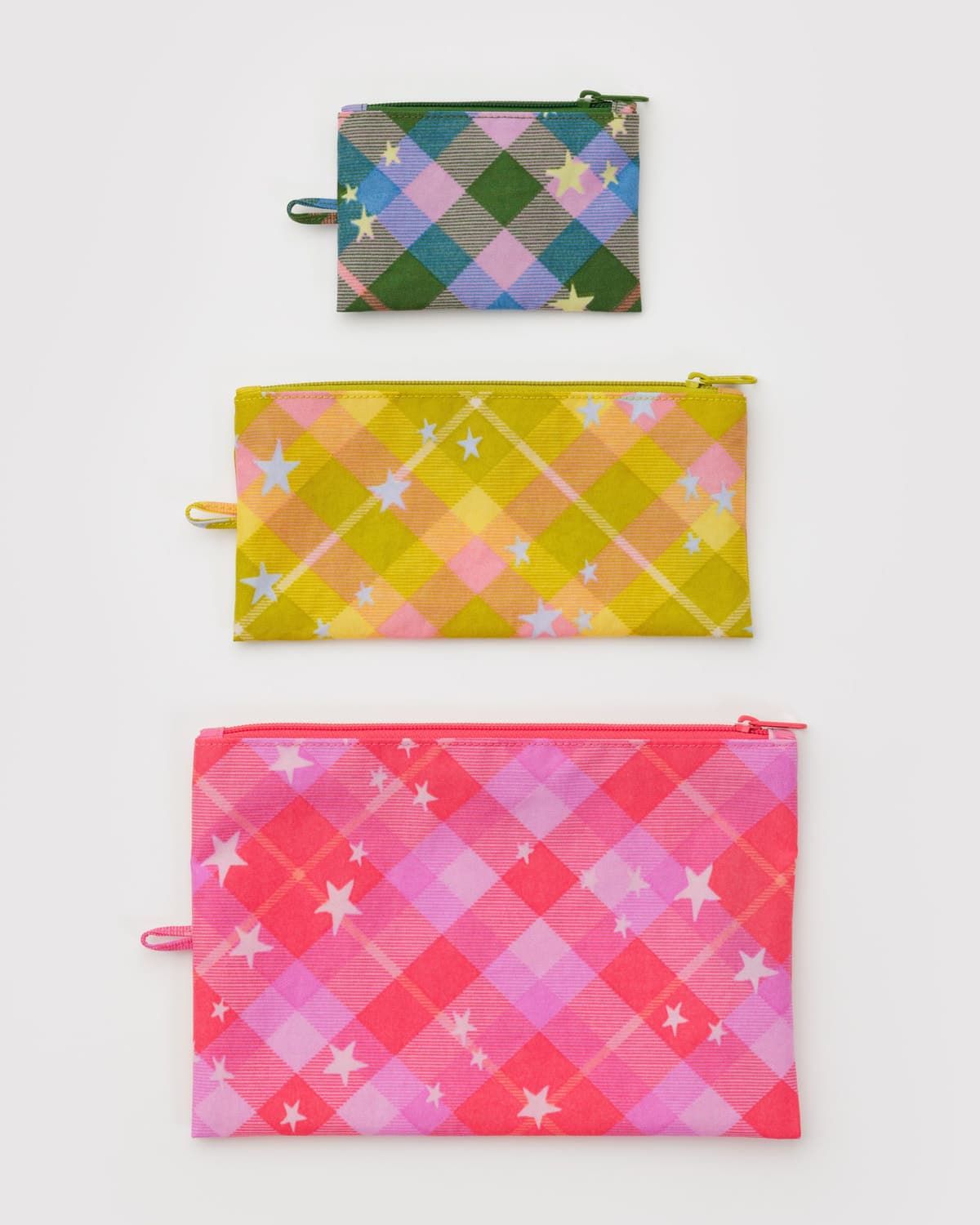 Baggu Flat Pouch Set Star Plaid