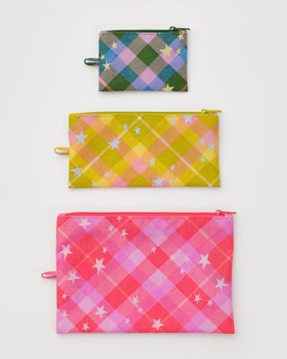 Baggu Flat Pouch Set Star Plaid