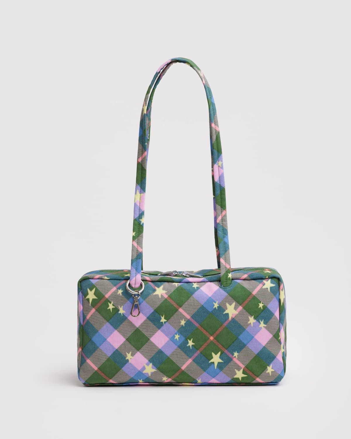 Baggu Nylon Bowler Bag Green Star Plaid