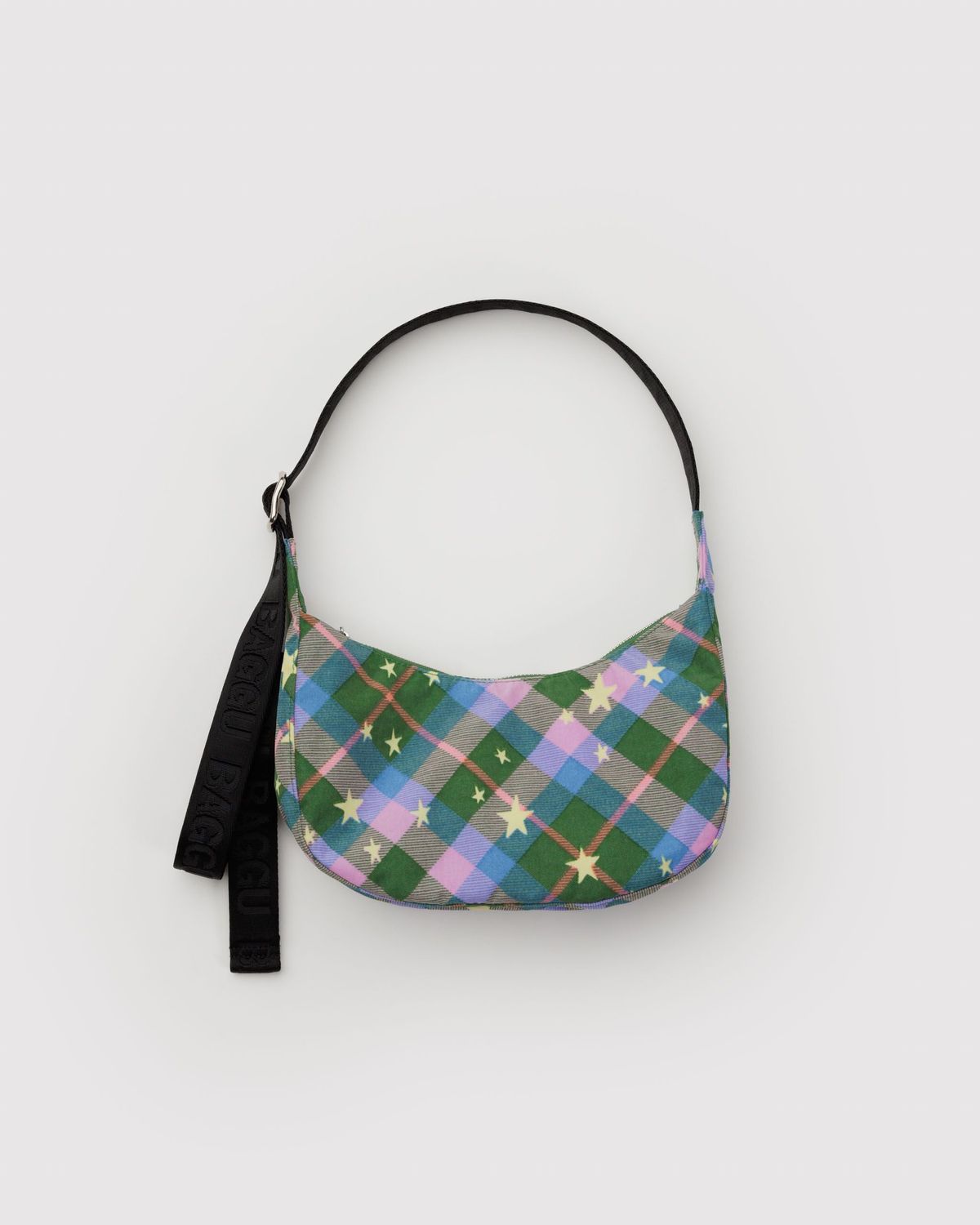 Baggu Small Nylon Crescent Bag Green Star Plaid