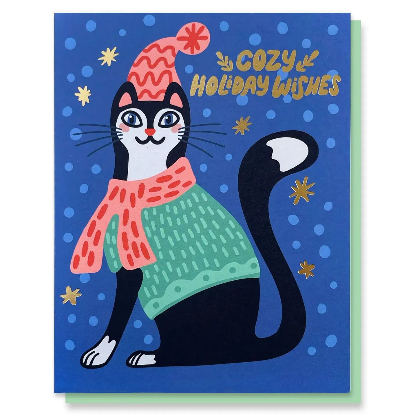 Cozy Cat Gold Foil Holiday Christmas Card