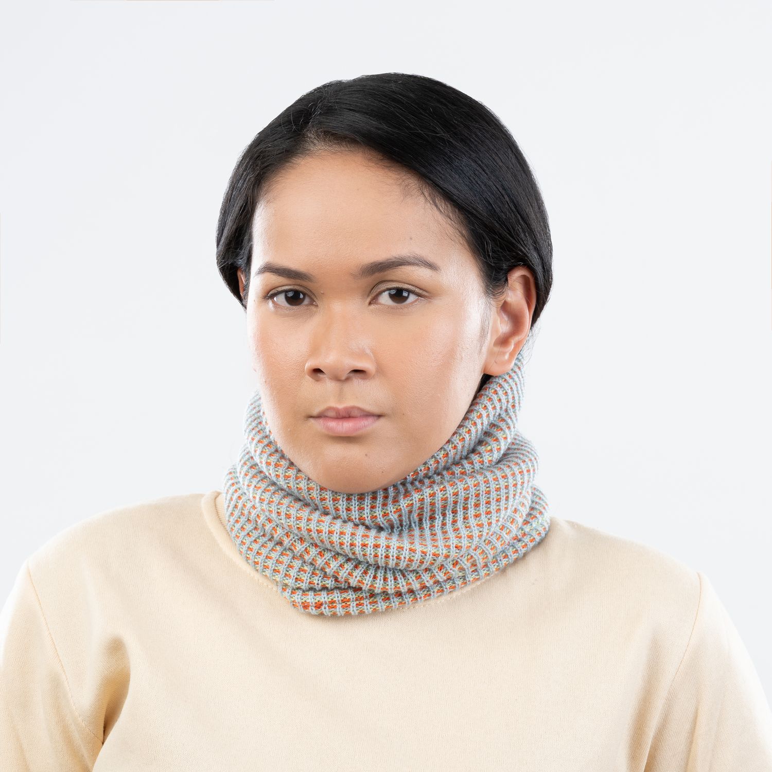 Simple Grid Snood Stone Blue