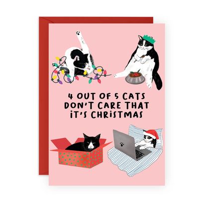 4 Out of 5 Cats Don&#39;t Care Christmas Card