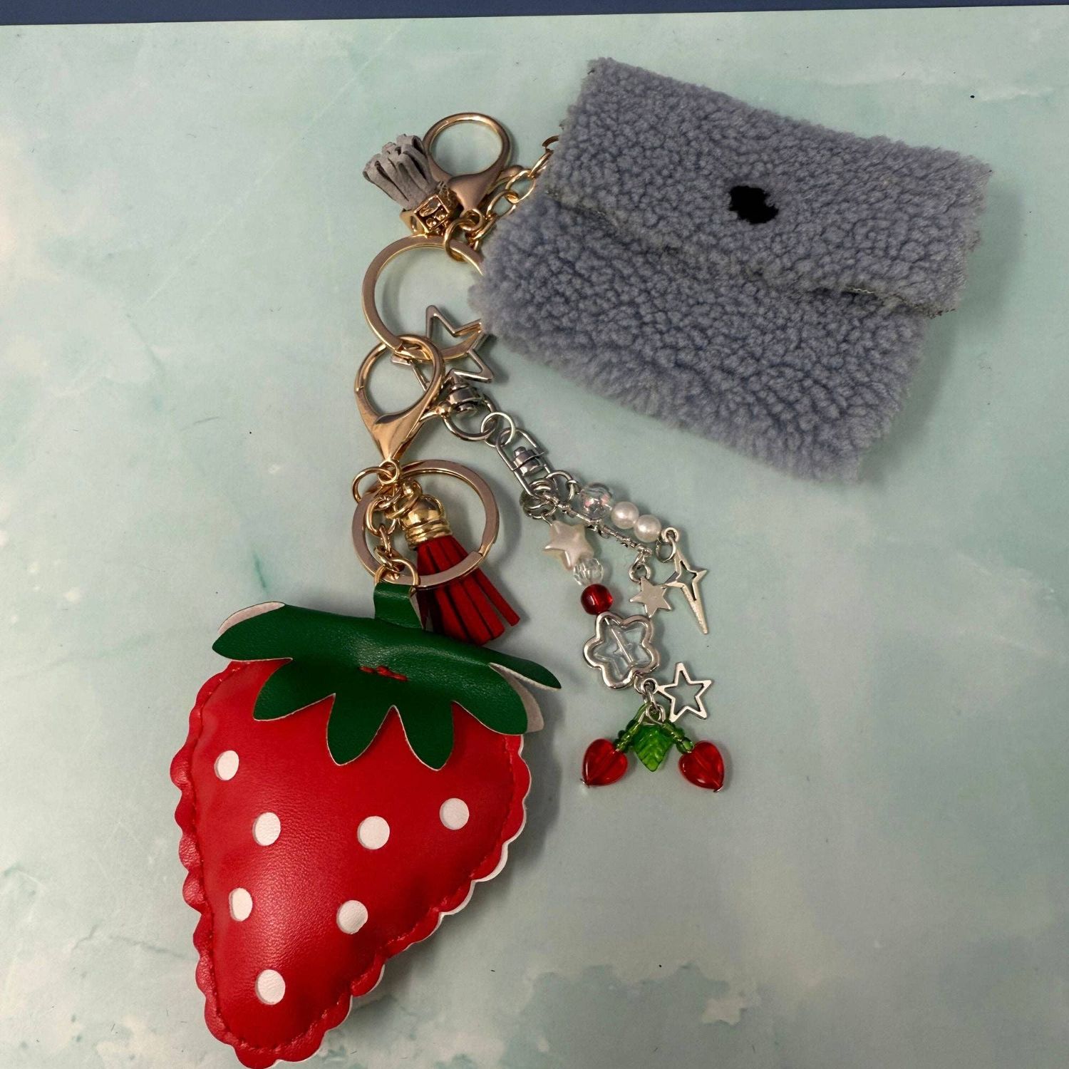 Strawberry Bag Charm w/Fuzzy Coin Pouch