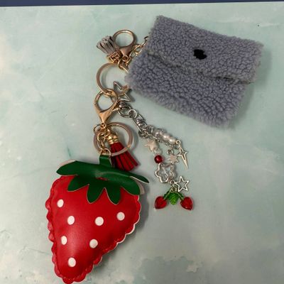 Strawberry Bag Charm w/Fuzzy Coin Pouch