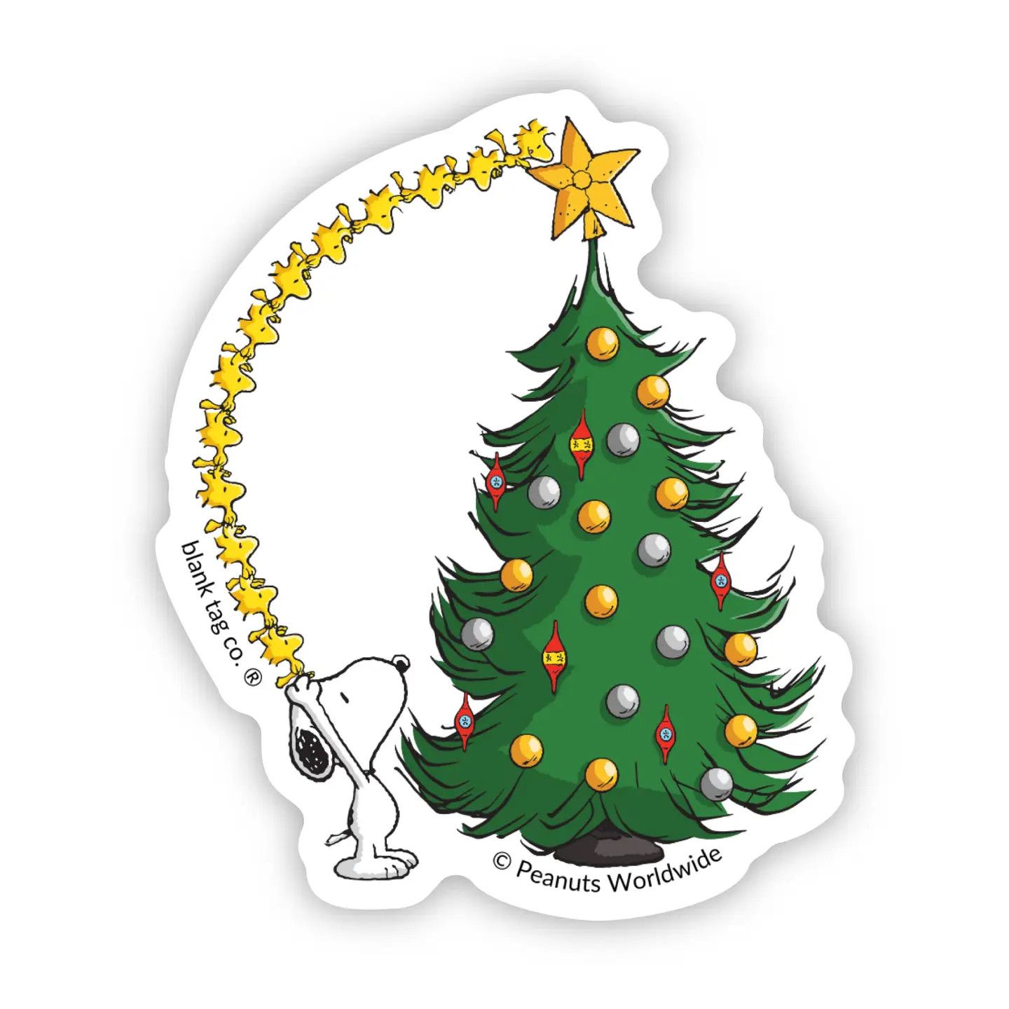 Peanuts® Snoopy And Woodstock Decorating A Christmas Tree Sticker
