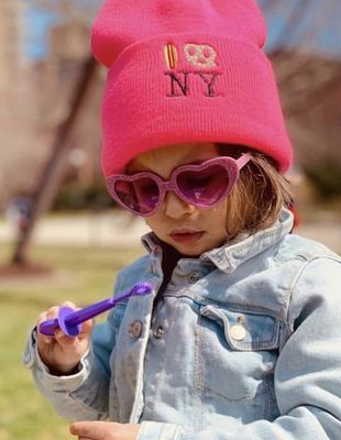 Hot Dog Pretzel Ny Knit Beanie Hot Pink Kids