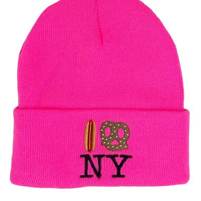 Hot Dog Pretzel Ny Knit Beanie Hot Pink