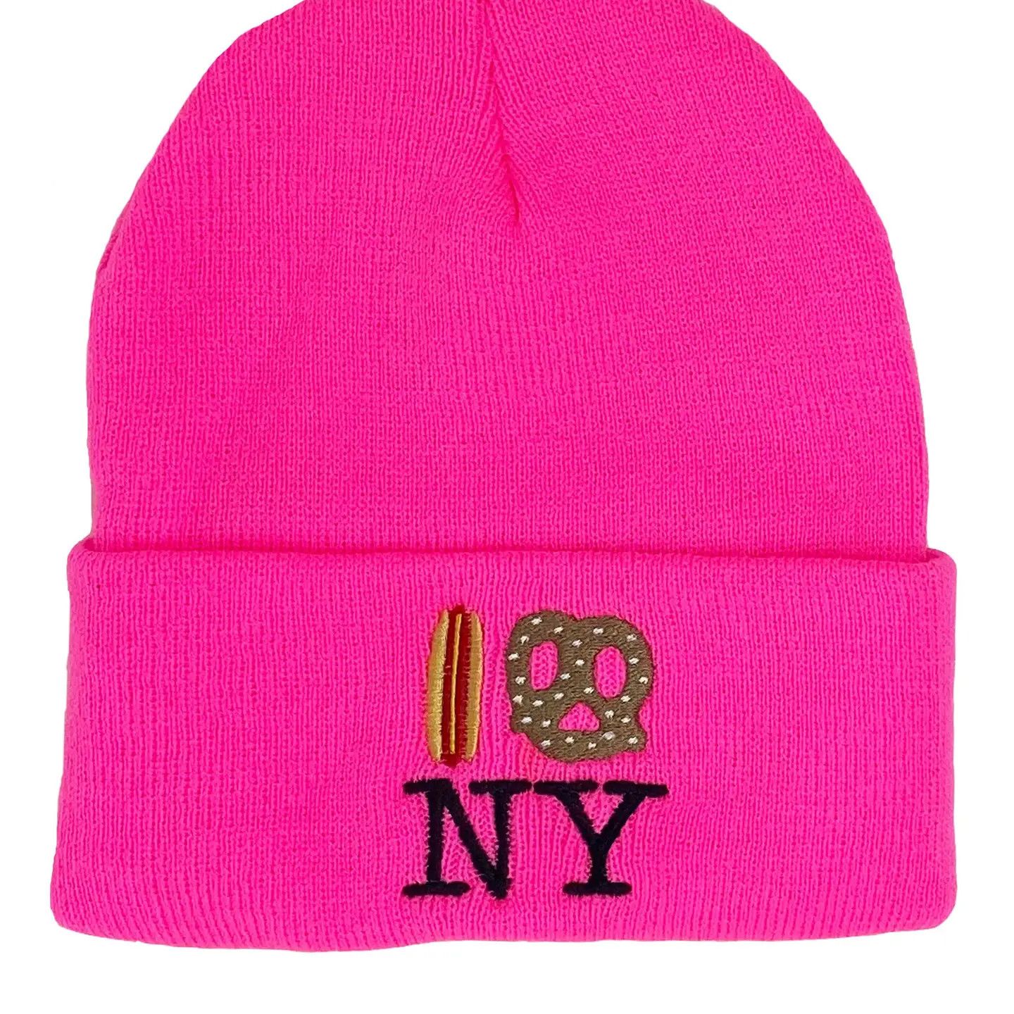 Hot Dog Pretzel Ny Knit Beanie Hot Pink