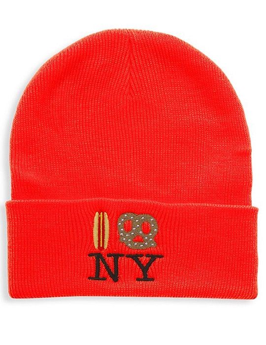 Hot Dog Pretzel Ny Knit Beanie Neon Orange