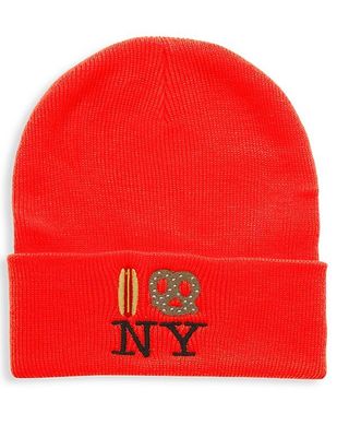 Hot Dog Pretzel Ny Knit Beanie Neon Orange