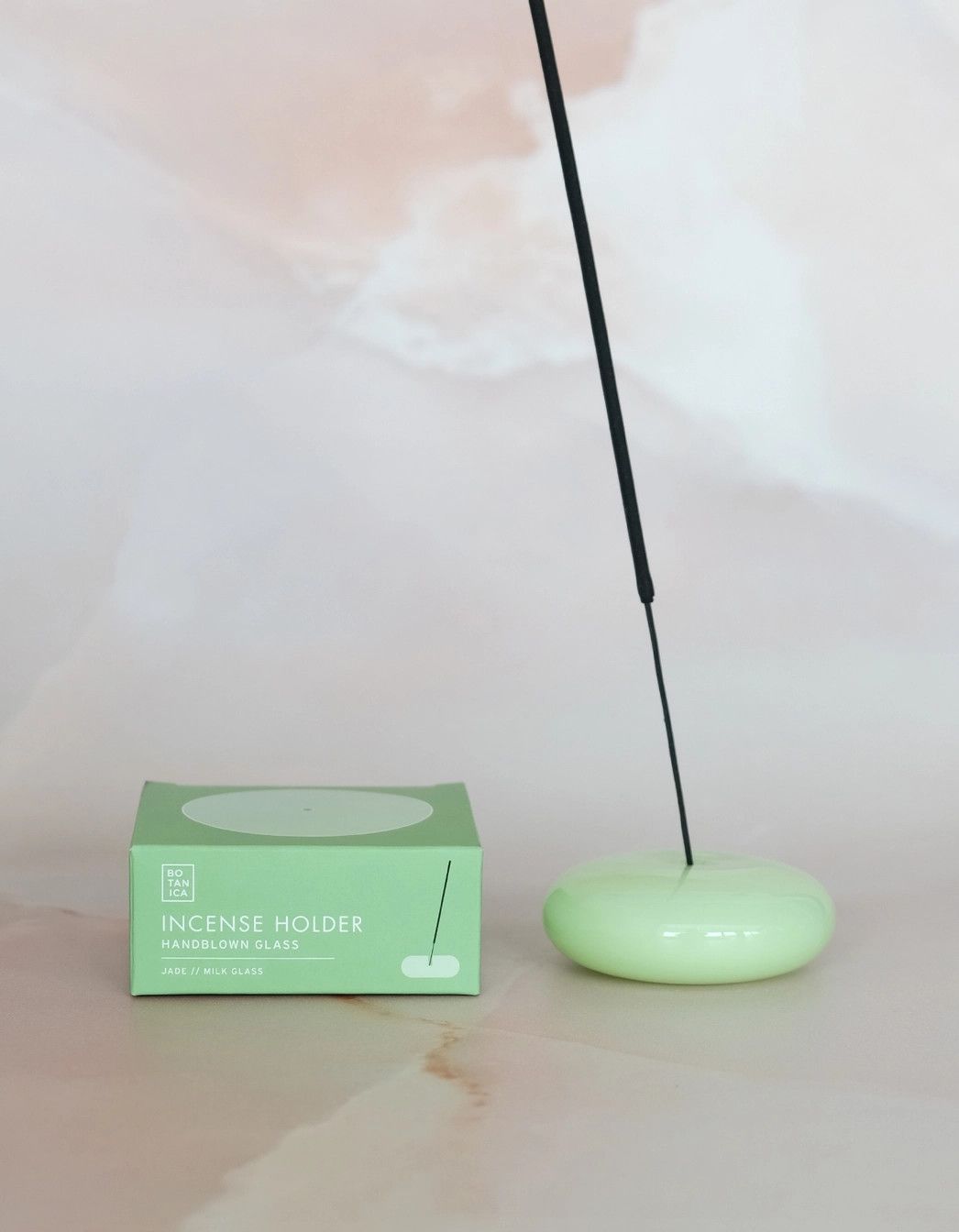 Bubble Glass Incense Holder Jade Milk Glass