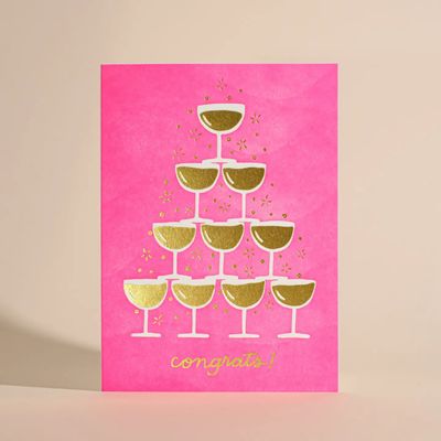 Congrats Champagne Letterpress and Foil Greeting Card