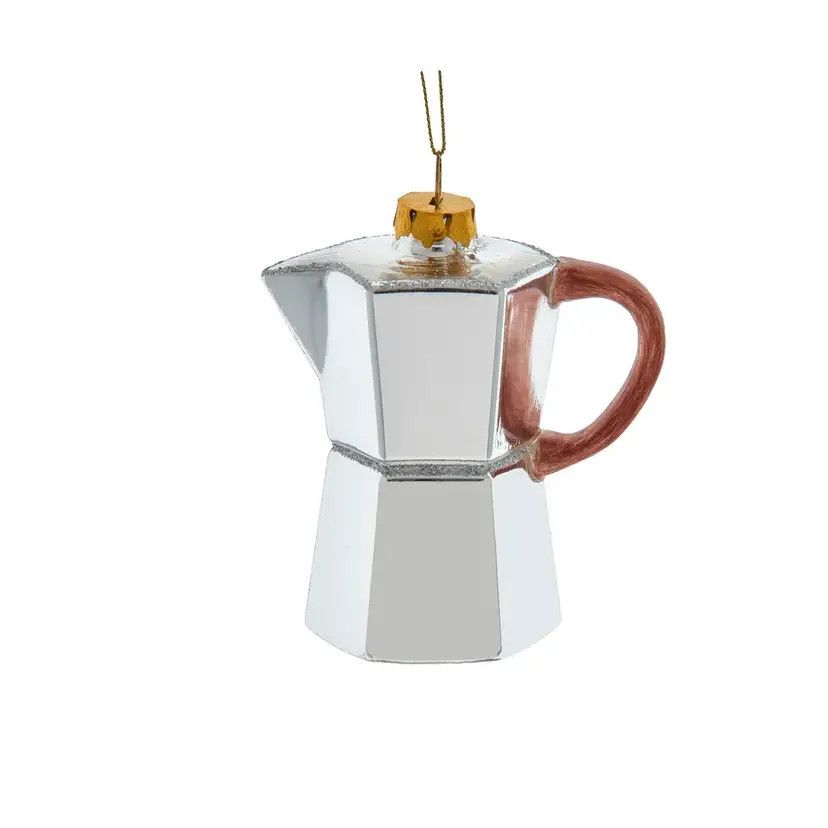 4.13&quot; Glass Silver Espresso Pot Ornament